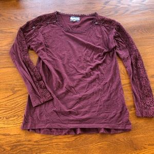 Burgundy Top with Lace Sleeve Detailing